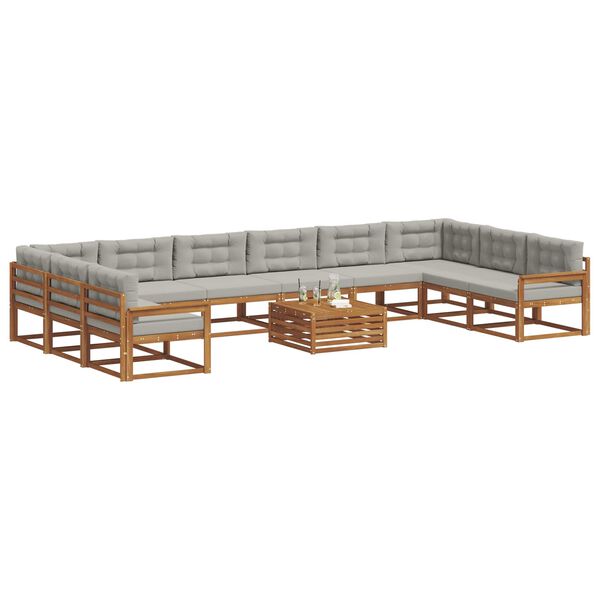 vidaXL Outdoor-Sofagarnitur mit Kissen 11 pcs Nat&uuml;rlich und Hellgrau