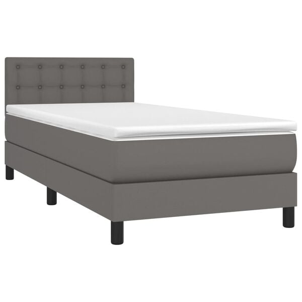vidaXL Boxspringbett mit Matratze & LED Grau 100x200 cm Kunstleder