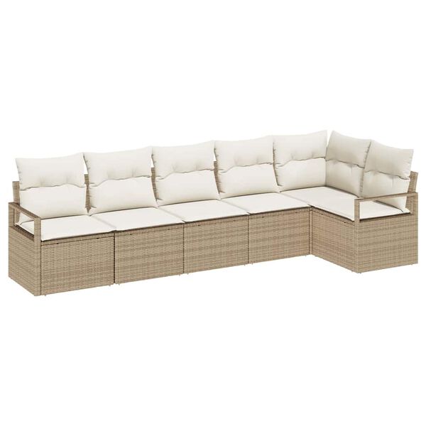 vidaXL Garten-Sofa-Set mit Kissen mit Speicher 6 pcs Beige und Creme