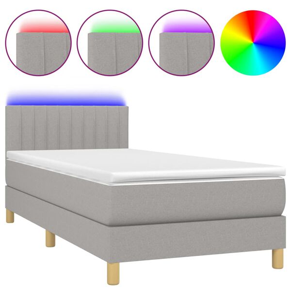 vidaXL Boxspringbett mit Matratze & LED Hellgrau 90x190 cm Stoff