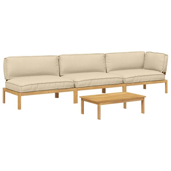 vidaXL Sofa Set mit Kissen Uni 4 pcs Beige Massivholz Akazie