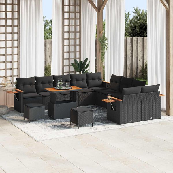 vidaXL Gartensofa-set mit Kissen 17 pcs Schwarz Poly-Rattan