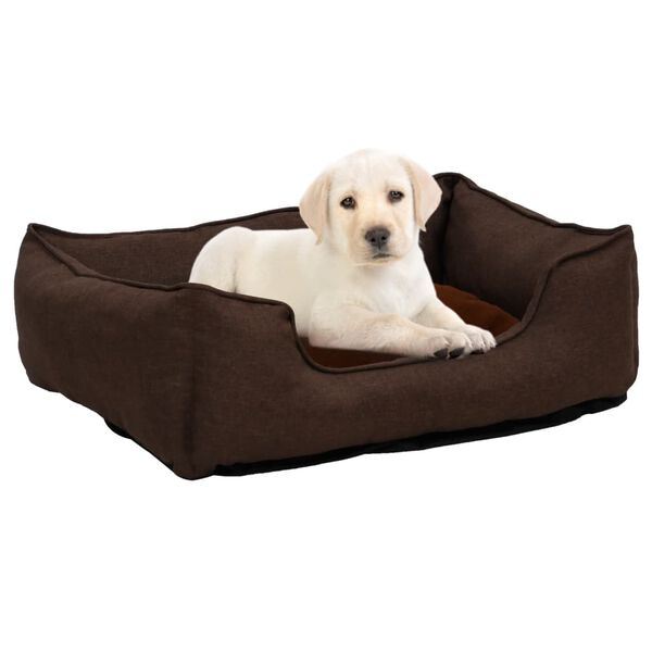 vidaXL Hundebett Braun 85,5x70x23 cm Fleece Leinenoptik