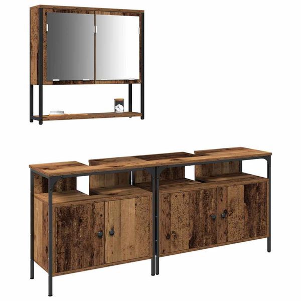 vidaXL Badezimmerm&ouml;bel-Set mit Regal mit T&uuml;r 3 pcs Braun Holzwerkstoff