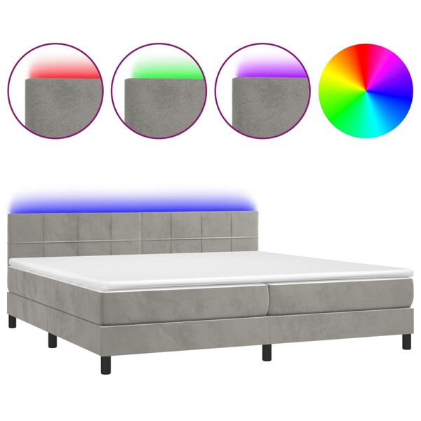 vidaXL Boxspringbett mit Matratze & LED Hellgrau 200x200 cm Samt