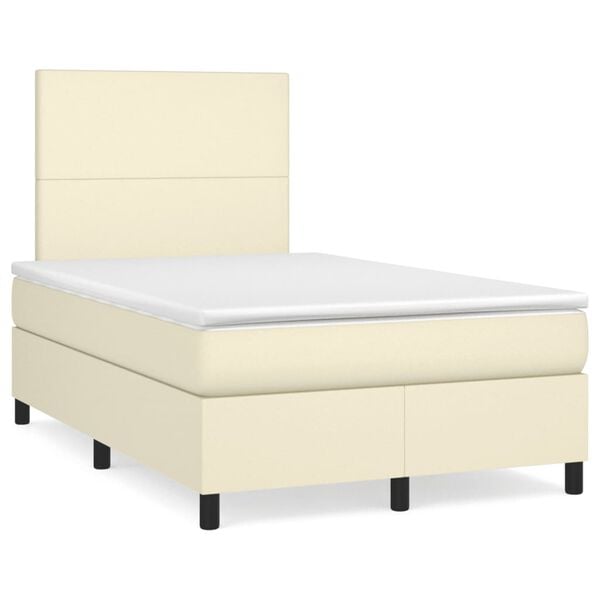 vidaXL Boxspringbett mit Matratze Creme 120x200 cm Kunstleder