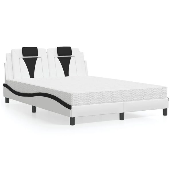 vidaXL Bett "Viana" mit Matratze Wei&szlig; und Schwarz 140x190 cm Kunstleder