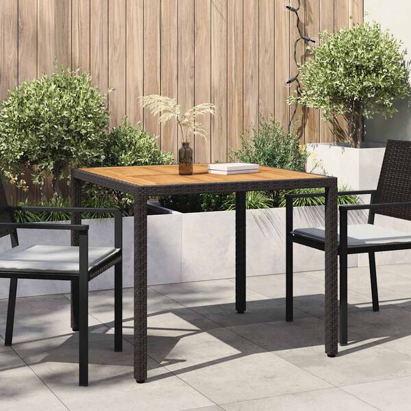 vidaXL Gartentisch 90x90x75 cm Poly Rattan und Akazienholz Schwarz