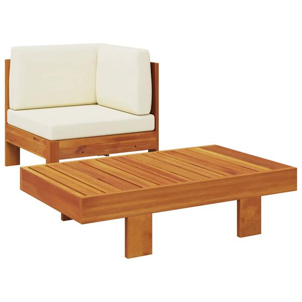 vidaXL 2-tlg. Garten-Lounge-Set mit Cremewei&szlig;en Kissen Akazienholz