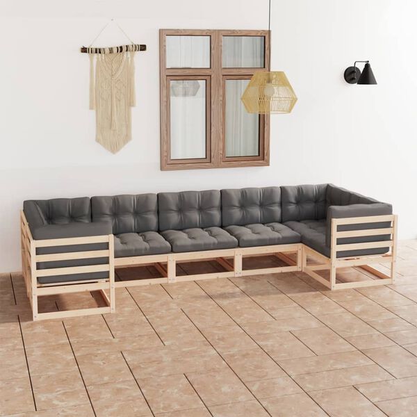 vidaXL 7-tlg. Garten-Lounge-Set mit Kissen Massivholz Kiefer