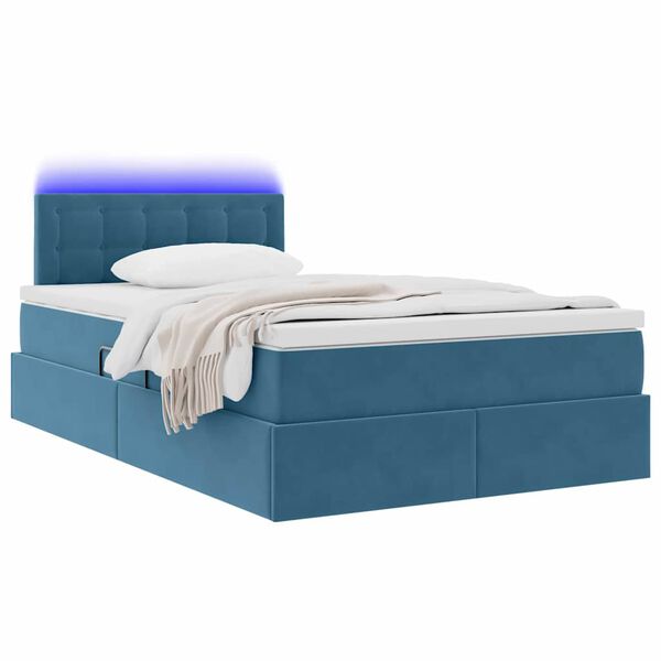 vidaXL Bett mit Stauraum und LED mit Matratze Blau 120 x 190 cm Samt