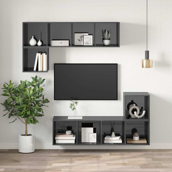 vidaXL TV-Wandschrank Hochglanz-Grau 37x37x142,5 cm Holzwerkstoff