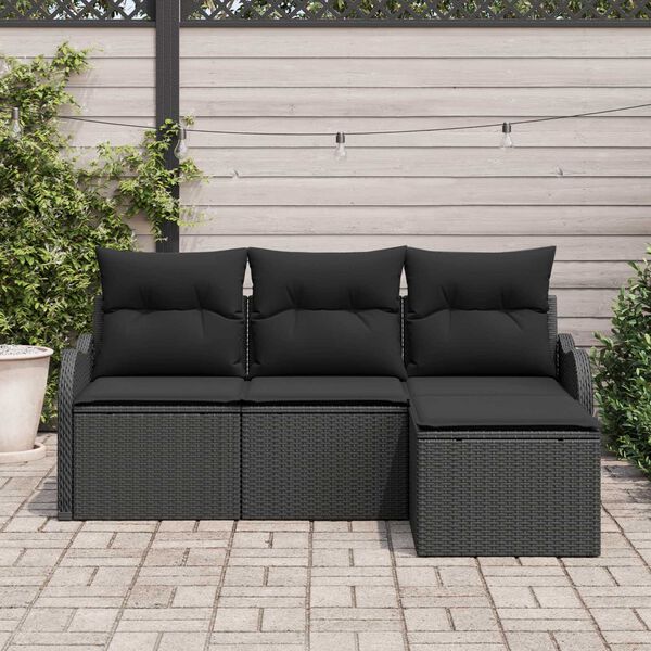 vidaXL Gartensofa-set mit Kissen 4 pcs Schwarz Poly-Rattan