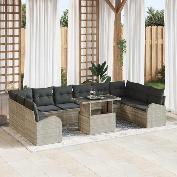 vidaXL Garten-Sofa-Set mit Kissen 11 pcs Hellgrau Poly-Rattan