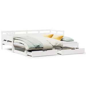vidaXL Tagesbett Ausziehbar mit Schubladen ohne Matratze Wei&szlig; 90x200cm