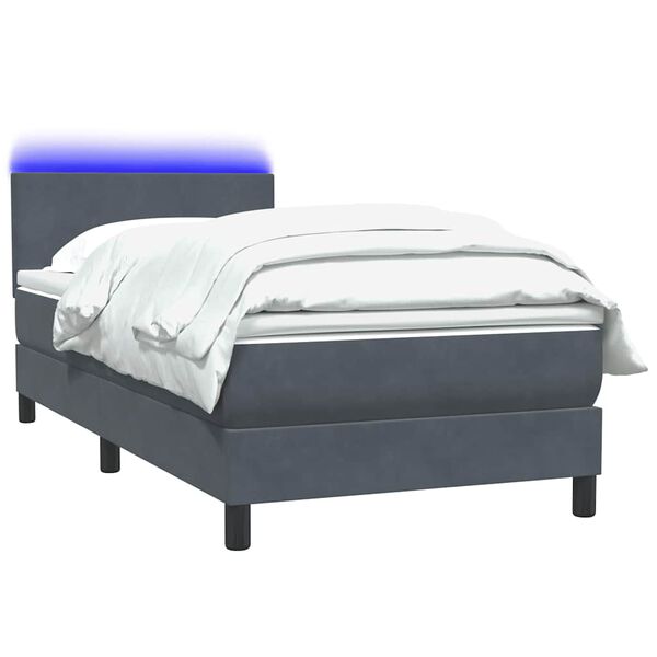 vidaXL Boxspringbett mit Matratze & LED Dunkelgrau 90x220 cm Samt