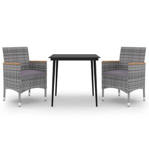 vidaXL 3-tlg. Garten-Essgruppe mit Auflagen Poly Rattan und Glas