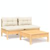 vidaXL 3-tlg. Garten-Lounge-Set mit Creme Kissen Kiefernholz