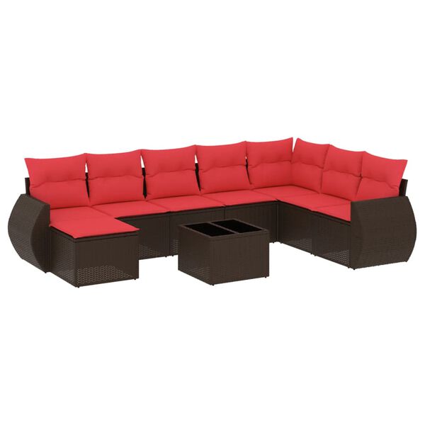 vidaXL 9-teiliges Gartensofa-Set mit Kissen, braun, Polyrattan