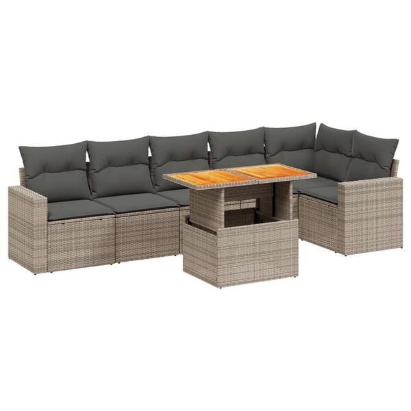 vidaXL 7-tlg. Garten-Sofagarnitur mit Kissen Grau Poly Rattan