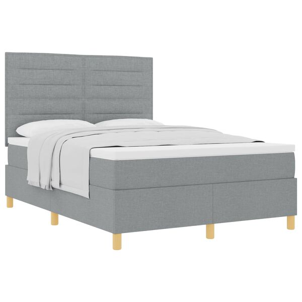 vidaXL Boxspringbett mit Matratze Hellgrau 140 x 200 cm Stoff