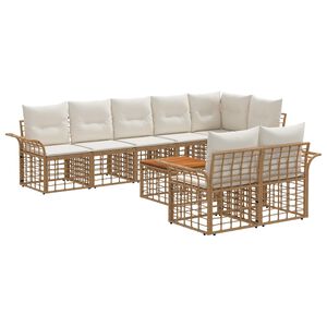 vidaXL Outdoor-Sofagarnitur 9 pcs Nat&uuml;rlich und Cremwei&szlig; Poly-Rattan
