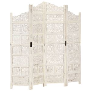 vidaXL 4tlg. Raumteiler Handgeschnitzt Wei&szlig; 160&times;165cm Mango Massivholz