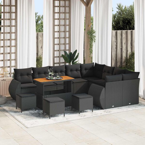 vidaXL Gartensofa-set mit Kissen mit Kissen 13 pcs Schwarz Poly Rattan