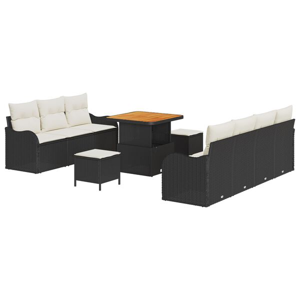 vidaXL Garten-Sofa-Set mit Kissen mit Kissen 10 pcs Schwarz und Creme