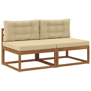 vidaXL Outdoor Mittelsofa mit Kissen 2 St&uuml;ck Natur