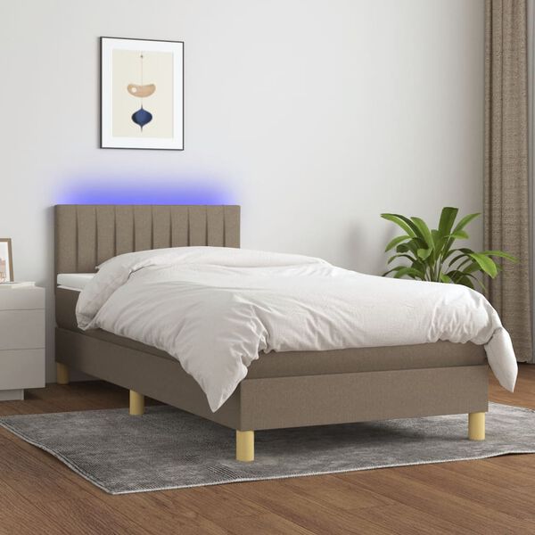 vidaXL Boxspringbett mit Matratze & LED Taupe 90x190 cm Stoff