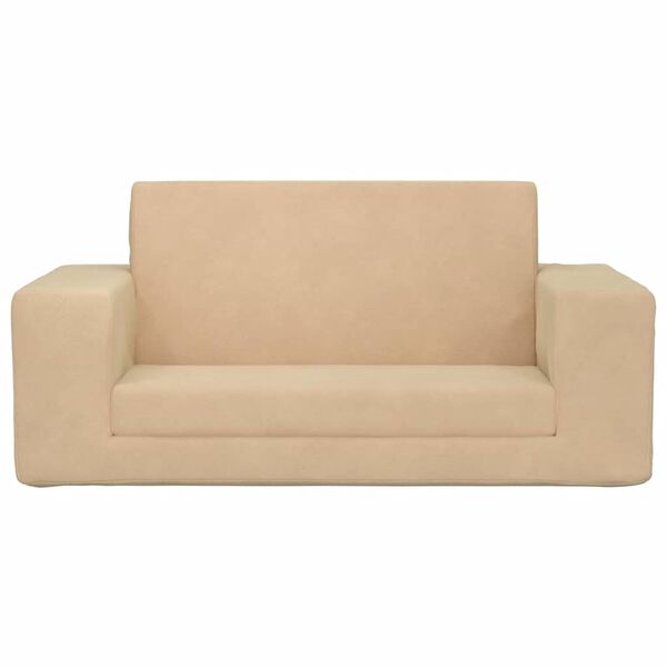 vidaXL Kinder-Schlafsofa 2-Sitzer Creme Weicher Pl&uuml;sch