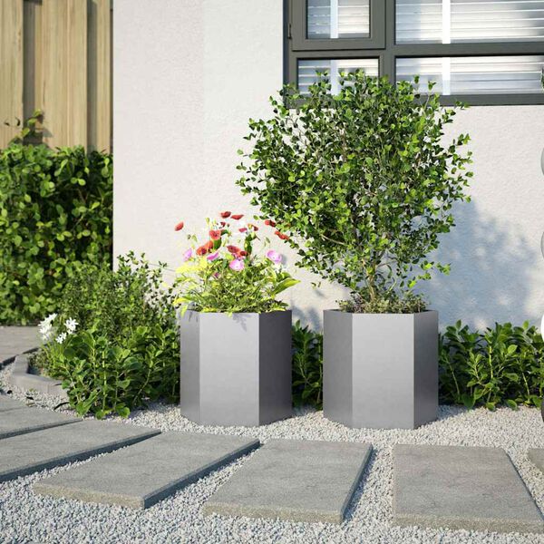vidaXL Garten-Pflanzgef&auml;&szlig;e 2Stk.Sechseckig 46x40x45cm Verzinkter Stahl