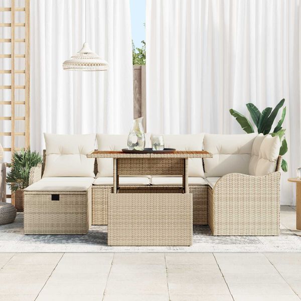 vidaXL Garten-Sofa-Set 7 pcs Beige Poly-Rattan