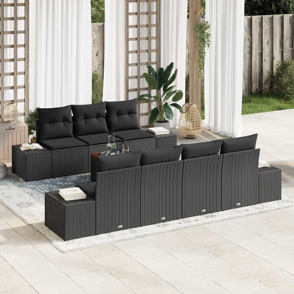 vidaXL Gartensofa-set mit Kissen 8 pcs Schwarz Poly-Rattan