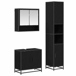 vidaXL Badezimmerm&ouml;bel-Set 3 Stk. Schwarz Eichen-Optik Holzwerkstoff