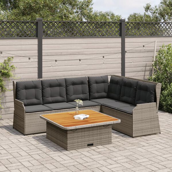 vidaXL 5-tlg. Garten-Lounge-Set mit Kissen Grau Poly Rattan