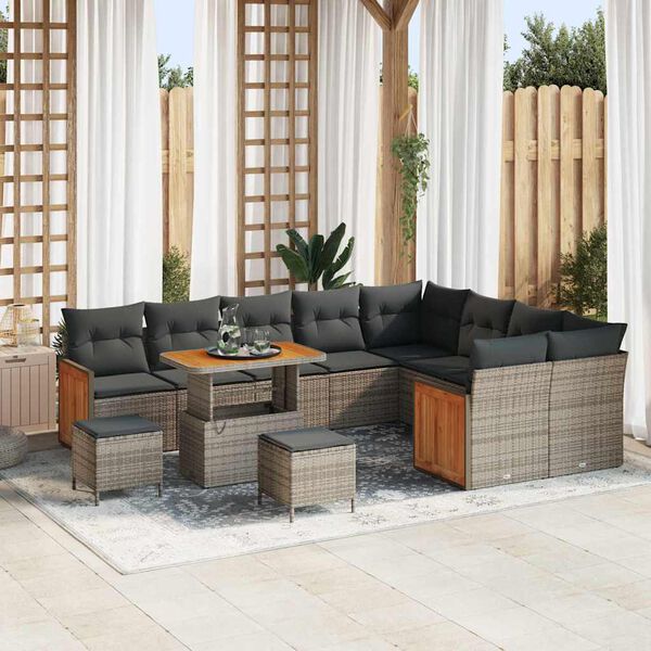 vidaXL Gartensofa-set mit Kissen 13 pcs Grau Poly-Rattan