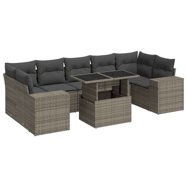 vidaXL 8-tlg. Garten-Sofagarnitur mit Kissen Grau Poly Rattan