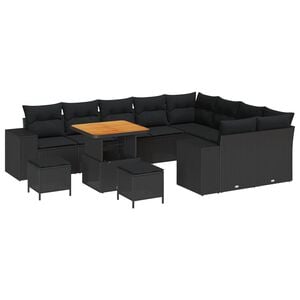 vidaXL Gartensofa-set mit Kissen 12 pcs Schwarz Poly-Rattan