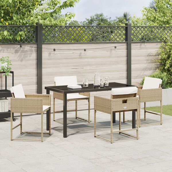 vidaXL Garten Essgruppe mit Kissen 5 pcs Beige Poly-Rattan