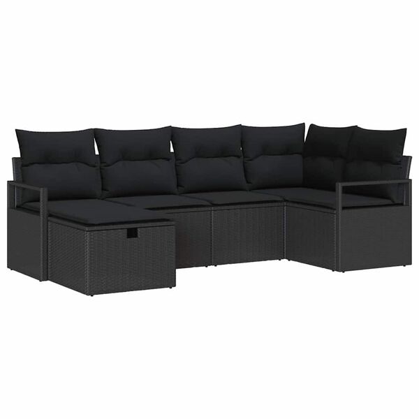 vidaXL Sofa Set mit Kissen mit Speicher Schwarz Poly-Rattan