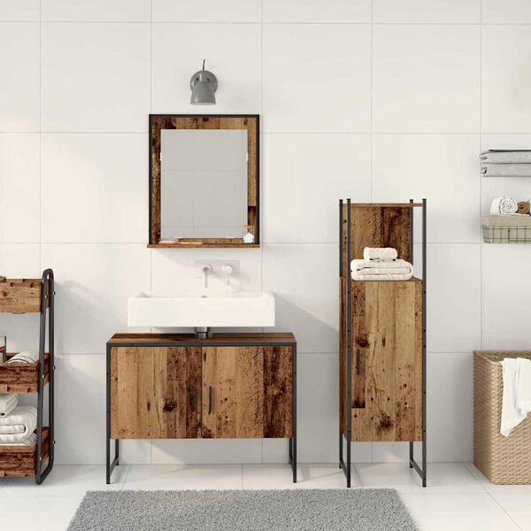 vidaXL Badezimmerm&ouml;bel-Set mit Regal mit T&uuml;r 3 pcs Braun Holzwerkstoff