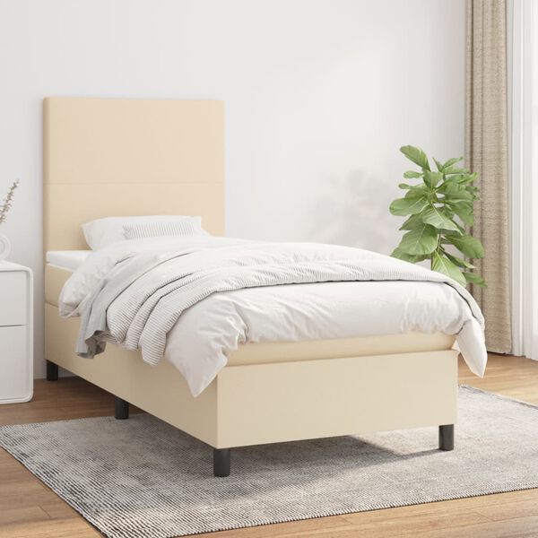 vidaXL Boxspringbett mit Matratze Creme 90x190 cm Stoff
