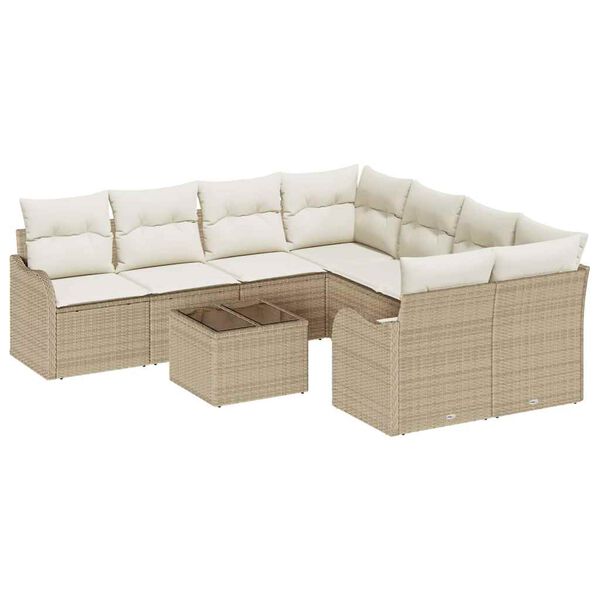 vidaXL Gartensofa-set mit Kissen mit Speicher 9 pcs Beige Poly-Rattan