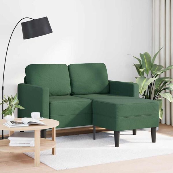 vidaXL 2er-Sofa mit Chaiselongue L-Form Dunkelgr&uuml;n 125 cm Leinen