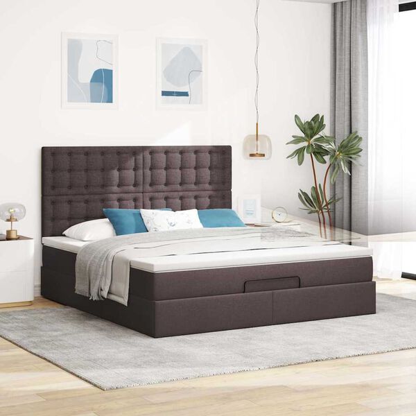 vidaXL Ottoman-Bett mit Matratze Dunkelbraun 180x200 cm Stoff