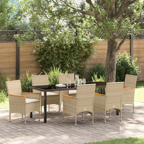 vidaXL Garten Essgruppe mit Kissen 7 pcs Beige Poly-Rattan