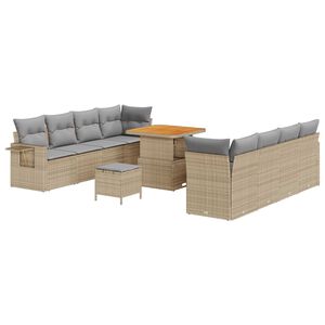 vidaXL Gartensofa-set mit Kissen 11 pcs Beige und Hellgrau Poly-Rattan