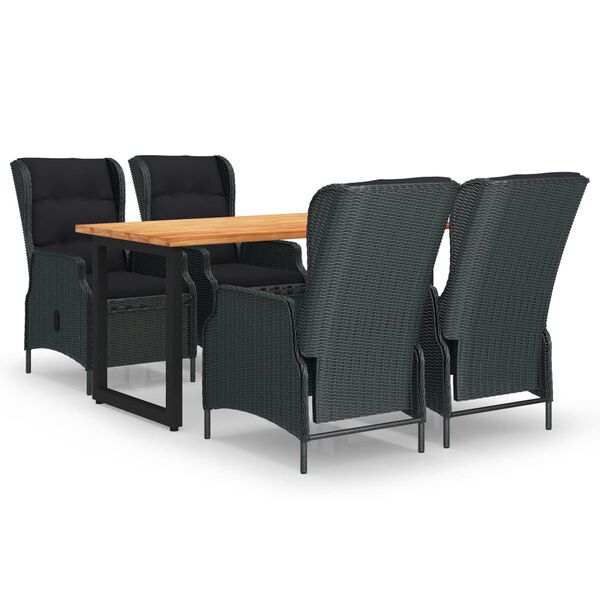 vidaXL 5-tlg. Garten-Essgruppe mit Kissen Poly Rattan Dunkelgrau